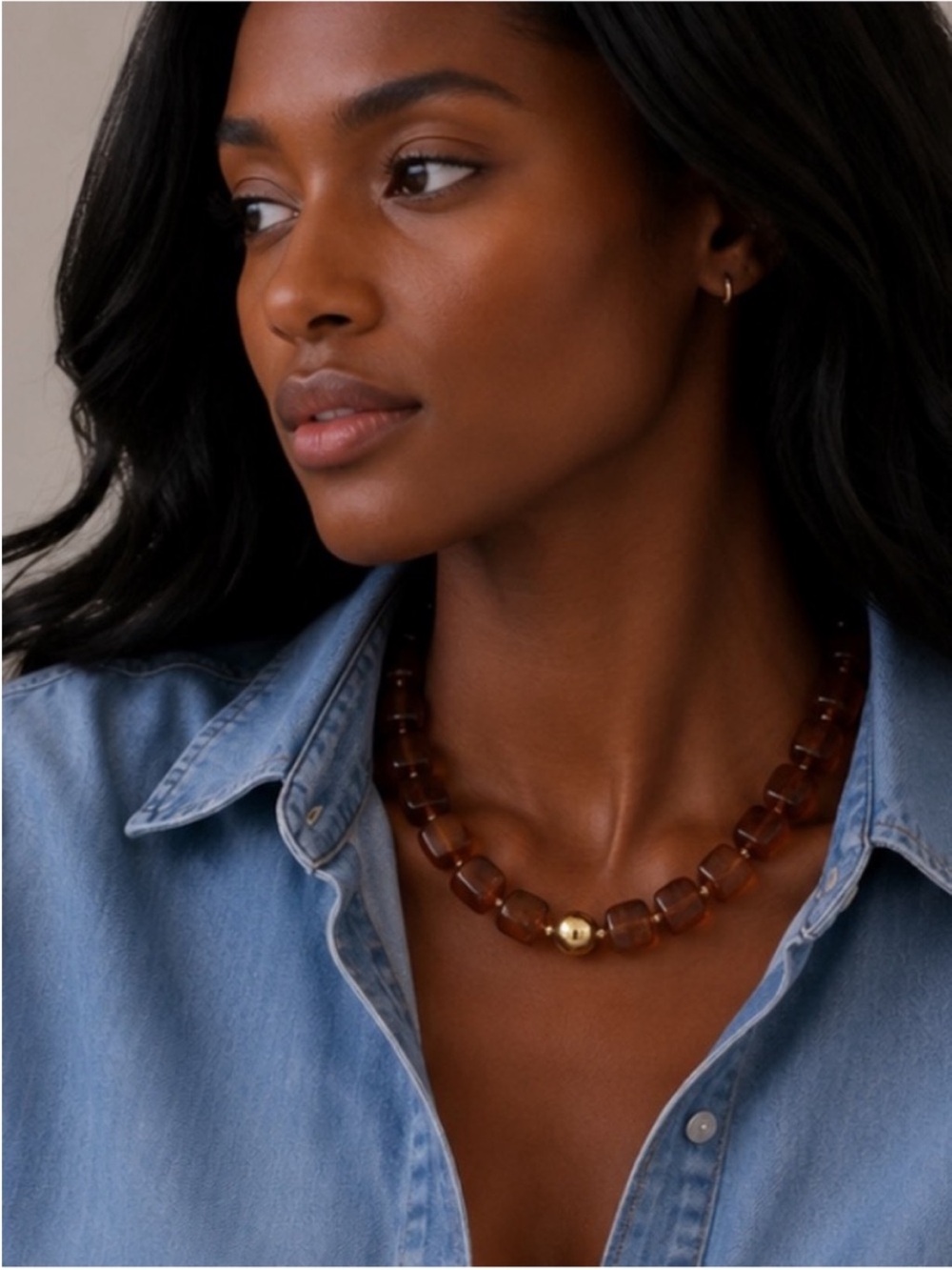 New! Preppy Neutral Brown Marbled Beaded Necklace NWOT 5075